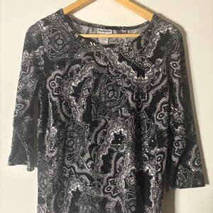 Bon Worth Women's Blouse Size xs–Black & White Paisley Print – 3/4 Sleeve–Casual